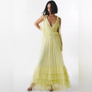 NWT Nasty Gal Tulle Tie Shoulder V Neck Maxi Dress. Size 10.